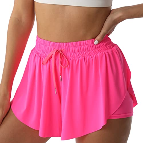 NEXSONIC Flowy Athletic Shorts für Frauen Laufen Tennis Schmetterling Shorts Mädchen 2-in-1 Doppelschicht Schnell Trocknend Bequeme Shorts, Hot Pink, Mittel von NEXSONIC