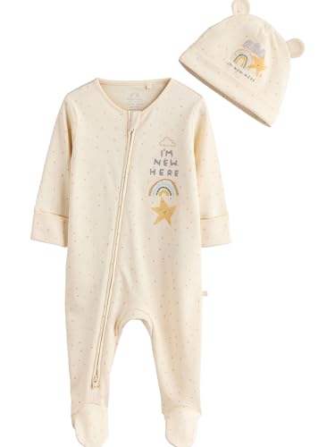 NEXT „Im New Here“ Babyschlafanzug und Mütze Weiß Newborn von NEXT