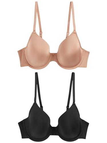 NEXT 2 x Wattierte, glättende T-Shirt-BHS Vollschale Schwarz/Praline Nude 85B von NEXT