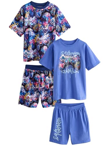 NEXT 2er-Pack Kurze Relaxed Schlafanzüge aus Baumwolle Multi Bright Graffiti Gamer 7 Jahre von NEXT