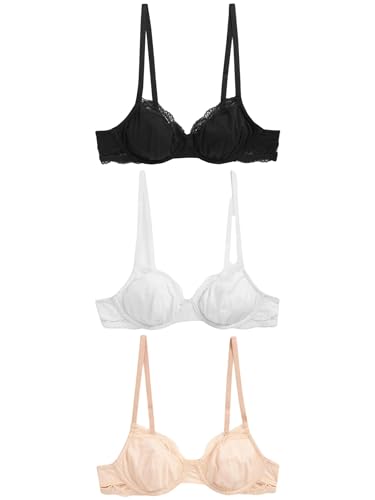 NEXT 3 x Unwattierte Balconette-BHS Baumwollgemisch Schwarz/Weiß/Pastell Rose Nude 80 von NEXT