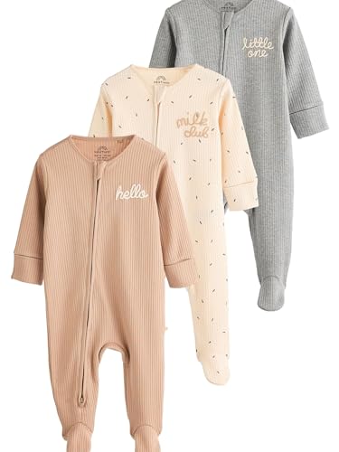 NEXT 3er-Pack Baby Schlafanzüge, 2-Wege-Reißverschluss Neutral Milk Club 9 Monate von NEXT