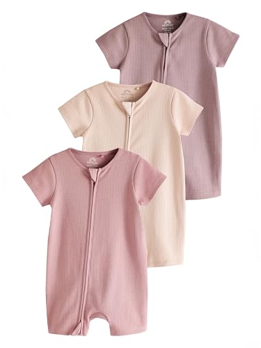 NEXT Babyschlafanzüge aus 100% Baumwolle mit Zweiwege-Reißverschluss, 3er-Pack Blassrosa 9 Monate von NEXT