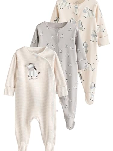 NEXT 3er-Pack Baby Zebra-Sschlafanzüge aus Baumwolle Grau 9 Monate von NEXT
