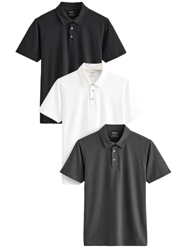 NEXT 3er-Pack Kurzarm-Poloshirts aus Jersey, Muscle Fit Weiß/Grau/Schwarz 5XL von NEXT