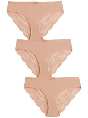 NEXT 3er-Pack Nahtlose Slips mit Spitze, Brazilian Pastel Rose Nude 50 von NEXT
