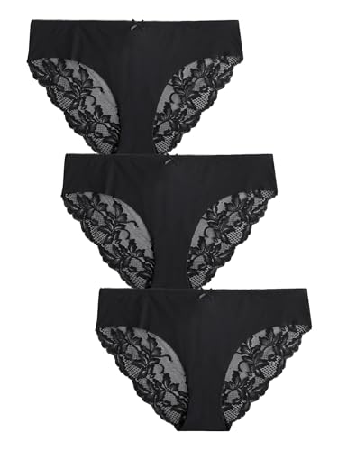 NEXT 3er-Pack Nahtlose Slips mit Spitze, Brazilian Schwarz 48 von NEXT