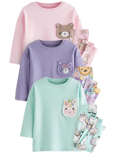 NEXT 3er-Pack Schlafanzüge mit Leggings Pastellfarbener Charakter 4 Jahre von NEXT