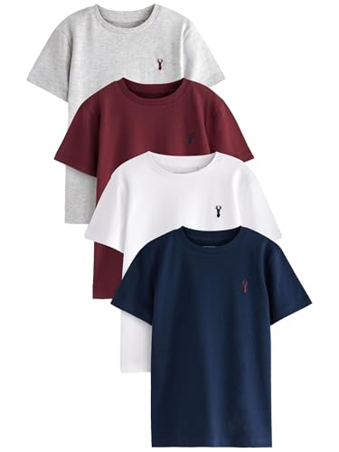 NEXT T-Shirts mit Hirsch-Stickerei, 4er-Pack Burgundy Red/White 11 Jahre von NEXT