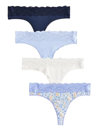 NEXT 4er-Pack Tangaslips aus Baumwollgemisch mit Spitze Blau Ditsy 36 von NEXT