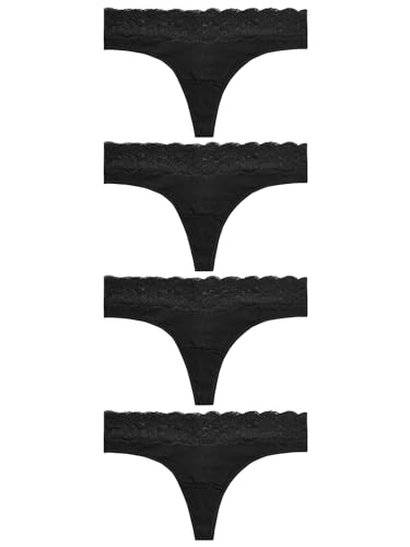 NEXT 4er-Pack Tangaslips aus Baumwollgemisch mit Spitze Schwarz 40 von NEXT