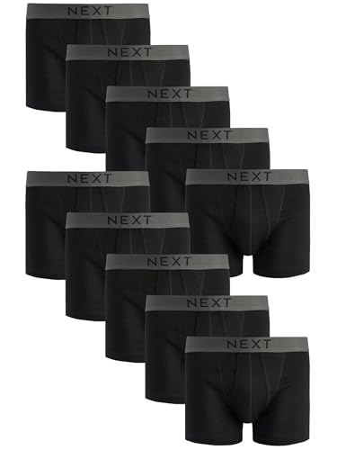 NEXT A-Front Boxershorts für Herren aus 100% Reiner Baumwolle – Bequeme Passform mit elastischem Bund, 10er Pack Boxershorts Schwarz L von NEXT