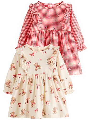 NEXT Baby Jersey-Kleid, 2er-Pack Cream Bear/Red Cherry Gingham 3 Monate von NEXT