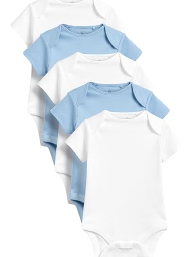 NEXT Baby - Jungen Kurzarm-Bodys GOTS Bio-Baumwolle 5er-Pack Blau/Weiß 9-12 Monate von NEXT