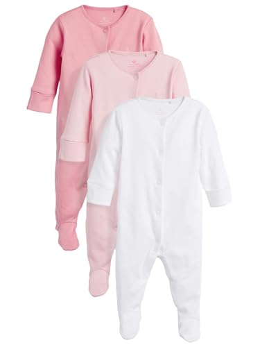 NEXT Baby - Mädchen Schlafanzüge aus Bio-Baumwolle im 3er-Pack Pink/Weiß 3-6 Monate von NEXT