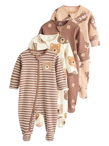 NEXT Baby-Schlafanzüge mit Reißverschluss 4er-Pack Braun Brauner Bär 18 Monate von NEXT