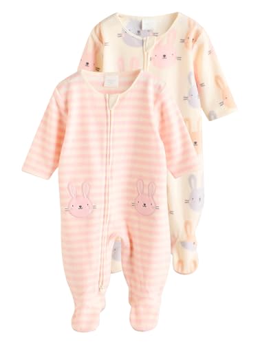NEXT Baby Schlafanzug mit Zwei-Wege-Reißverschluss aus Microfleece, 2er-Pack Rosa 12 Monate von NEXT