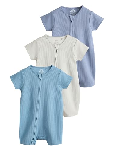 NEXT Babyschlafanzüge aus 100% Baumwolle mit Zweiwege-Reißverschluss, 3er-Pack Blau 3 Monate von NEXT