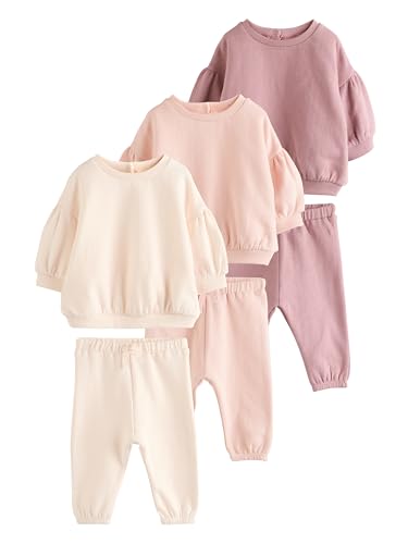 NEXT Baby Sweatshirt und Jogginghose, 6-teiliges Set Cream/Pink 6 Monate von NEXT