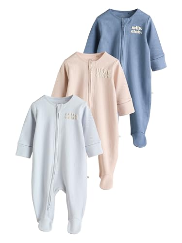 NEXT Babyschlafanzüge aus 100% Baumwolle mit Schriftzug, 3er-Pack Blau 3 Monate von NEXT