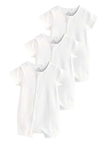 NEXT Babyschlafanzüge aus 100% Baumwolle mit Zweiwege-Reißverschluss, 3er-Pack Weiß 6 Monate von NEXT