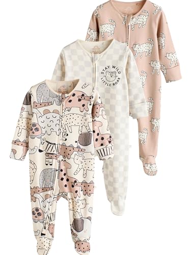 NEXT Babystrampler Zwei-Wege-Reißverschluss, 3er-Pack Brown/Cream 12 Monate von NEXT