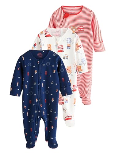 NEXT Babystrampler Zwei-Wege-Reißverschluss, 3er-Pack Red/Blue 3 Monate von NEXT