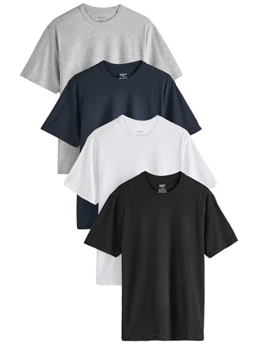 NEXT Basic T-Shirts mit Rundhalsausschnitt, 4er-Pack Schwarz/Weiß/Marine/Grau meliert XXL von NEXT