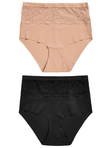 NEXT Bauchkaschierende Slips mit Spitze und hohem Bund Schwarz/Nackt 50 von NEXT