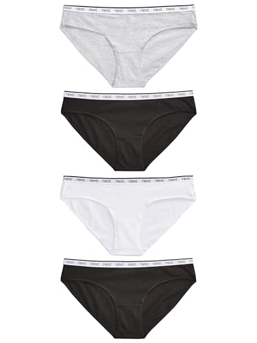 NEXT Damen Bikini-Slips Mit Logo 4Er-Pack Monochrom EU 34 (UK 6) von NEXT