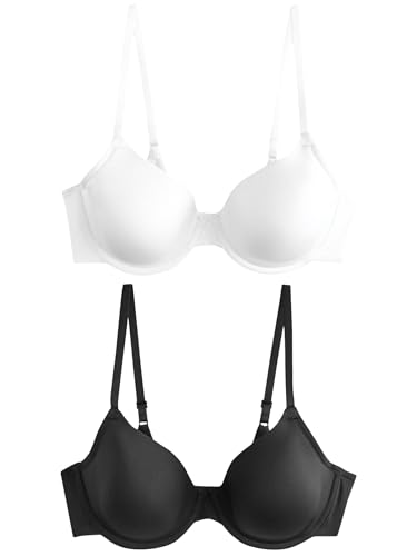 NEXT Damen Holly Vollschalen T-Shirt-BH Mit Leichter Wattierung 2Er-Pack Schwarz/Weiß EU 85C (UK 38C) von NEXT