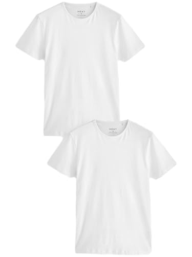 NEXT Drunterzieh-T-Shirts im Slim Fit 100% Baumwolle, 2er-Pack Weiß L von NEXT