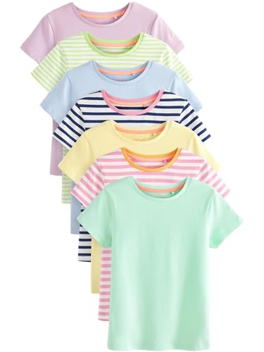 NEXT Einfarbige T-Shirts in Pastelltönen, 7er-Pack Multi-Streifen 8 Jahre von NEXT