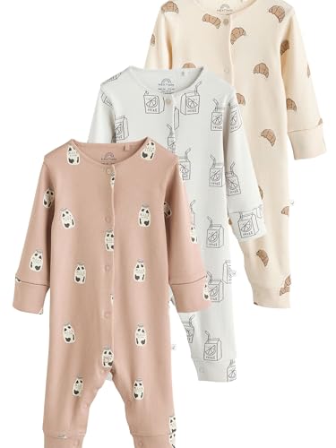 NEXT Frühstück Babyschlafanzüge ohne Fuß im 3er-Pack Neutral 12 Monate von NEXT