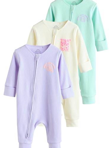 NEXT Fußlose Babyschlafanzüge aus 100% Baumwolle mit Zweiwege-Reißverschluss, 3er-Pack Mehrfach 12 Monate von NEXT