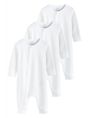 NEXT Fußlose Strampler Zweiwege-Reißverschluss, 3 Stk. Weiß 9 Monate von NEXT