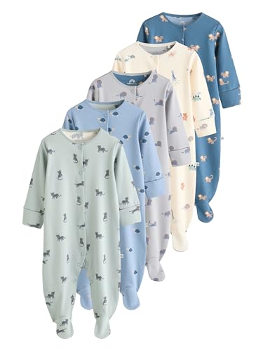 NEXT Gemusterte Baby Schlafanzüge, 5er-Pack Türkisblau 1 Monat von NEXT
