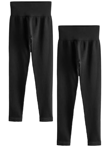 NEXT Gerippte Hochbund-Leggings im 2er-Pack Schwarz L von NEXT