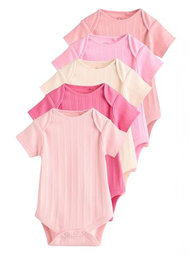 NEXT Gerippte Kurzarm-Babybodys 100% Baumwolle, 5 Stk. Bright Pink 12 Monate von NEXT