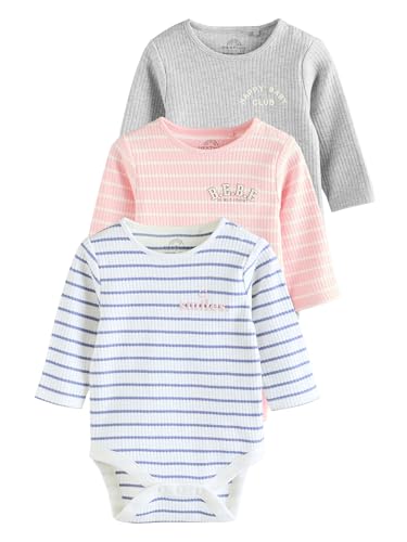NEXT Gerippte Langarm-Babybodys aus 100% Baumwolle, 3er-Pack Pink Slogan 6 Monate von NEXT