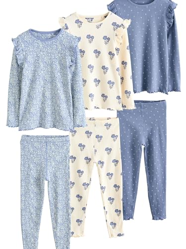 NEXT Gerippte Pyjamas aus 100% Baumwolle, 3er-Pack Blau/Weiß 12 Monate von NEXT