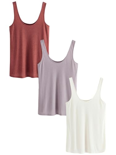 NEXT Gerippte Trägertops, 3er-Pack Rust/Cream/Mauve Purple 38 von NEXT