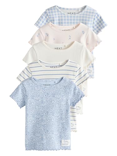 NEXT Gerippte kurzärmelige Oberteile, 5er-Pack Blau 12 Monate von NEXT
