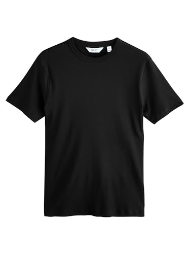 NEXT Geripptes Slim Fit T-Shirt mit kurzen Ärmeln Schwarz XL von NEXT