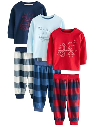 NEXT Gewebte Schlafanzughose mit Karomuster, 3er-Pack Red/Navy/Blue Vehicle 3 Jahre von NEXT