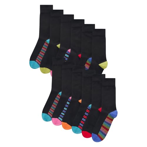 NEXT Herrensocken Multipack, Reich an Baumwolle, Knöchelsocken, 12er Pack Socken Schwarz gestreift 39 von NEXT