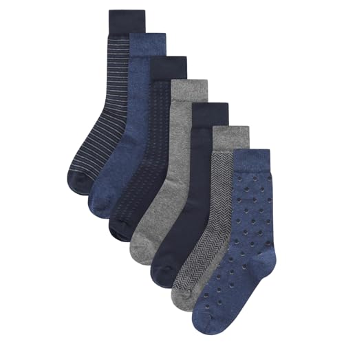 NEXT Herrensocken Multipack, Reich an Baumwolle, Knöchelsocken, 7er Pack Socken Marineblau/Grau gemustert 39-42.5 von NEXT