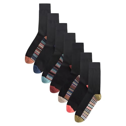 NEXT Herrensocken Multipack, Reich an Baumwolle, Knöchelsocken, 7er Pack Socken Schwarzer Multistreifen 43-45 von NEXT