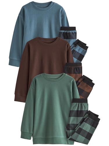 NEXT Karierte Pyjamas aus Webstoff, 3er-Pack Blue/Green/Brown 12 Jahre von NEXT
