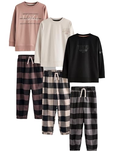 NEXT Karierte Pyjamas aus Webstoff, 3er-Pack Neutral/Black 11 Jahre von NEXT